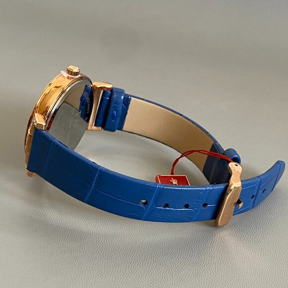 FAC Rose Gold Crystal Blue Leather Strap Watch NWT - Picture 4 of 10